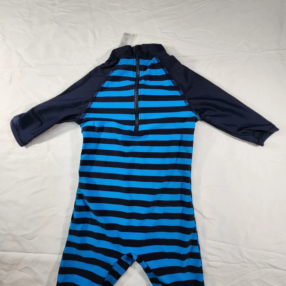 Blue & Navy Bonverano‎ Striped Kids Rash Guard Swimsuit 4T